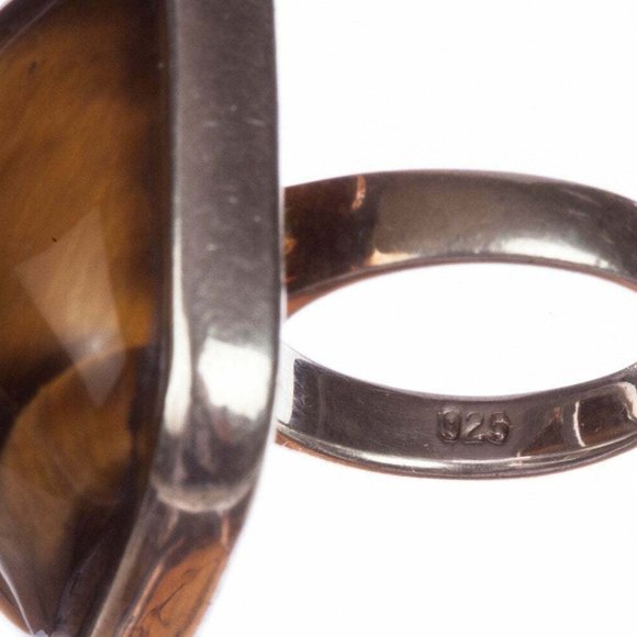 Vintage Tigers Eye Cocktail Ring Mid Century Sterling Silver  Massive Sterling Silver Tiger Eye Cabochon Cocktai